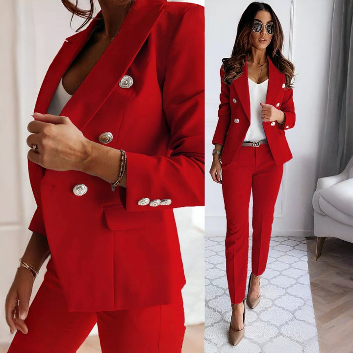 Women's elegant matching blazer & skirt set. Sophisticated business attire, perfect for formal office wear.