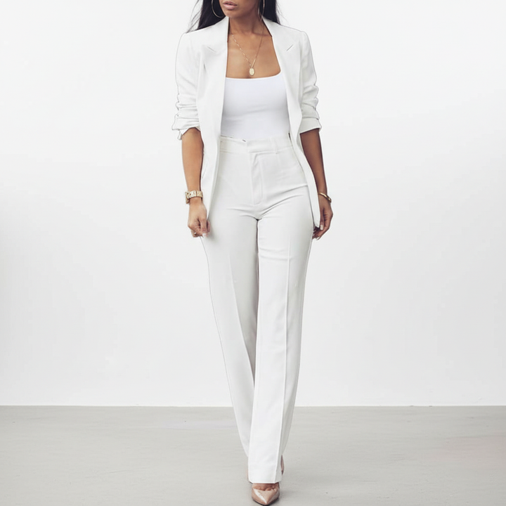 Versatile women's blazer and slim pants set, a must-have for an elegant and comfortable wardrobe.