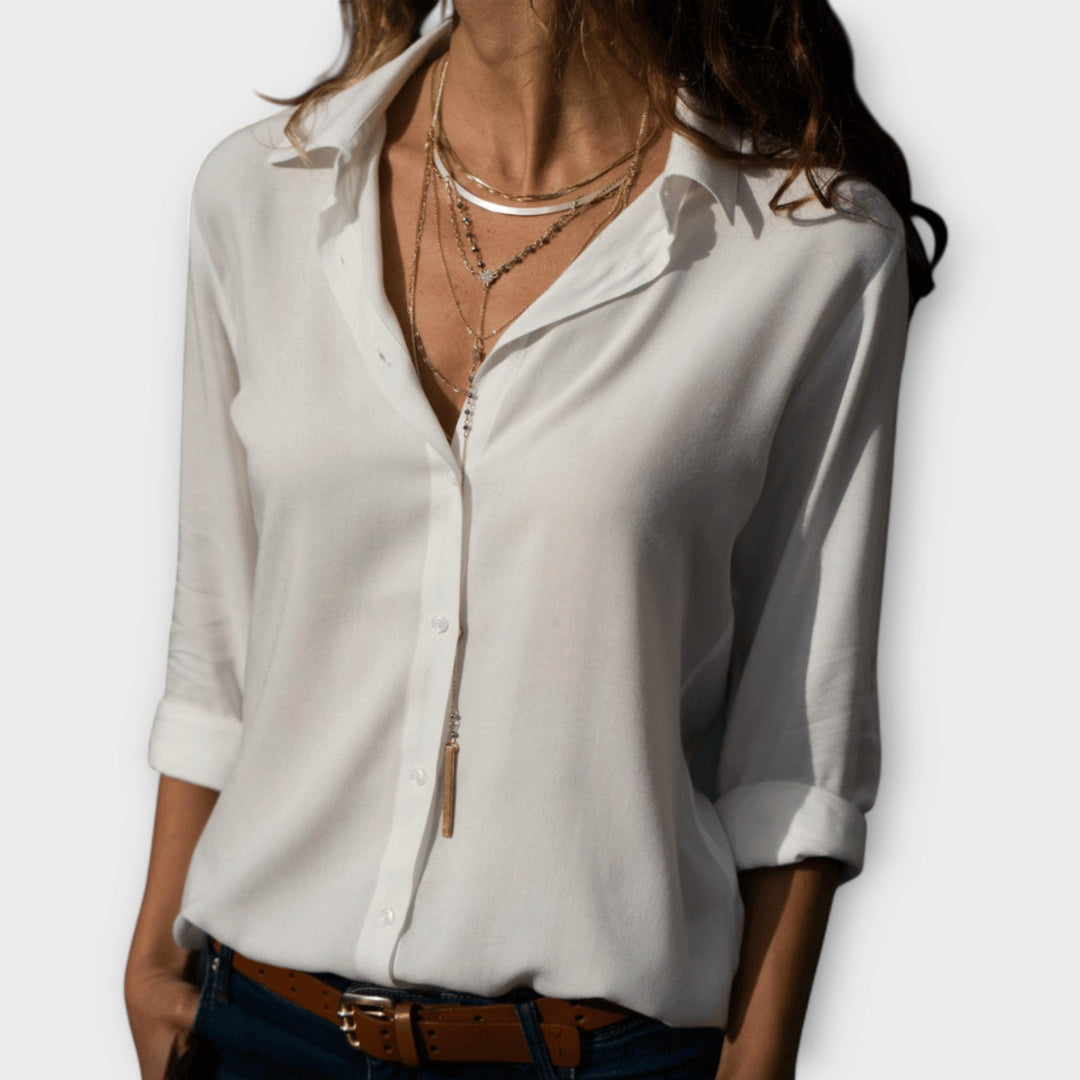 Elegant women's blouse for office & evening. Versatile, chic, stylish top.