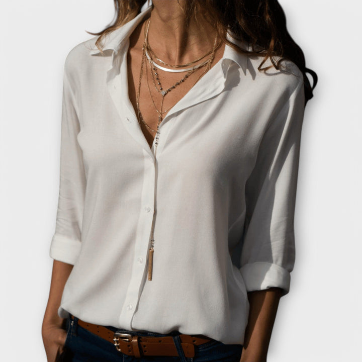 Elegant women's blouse for office & evening. Versatile, chic, stylish top.