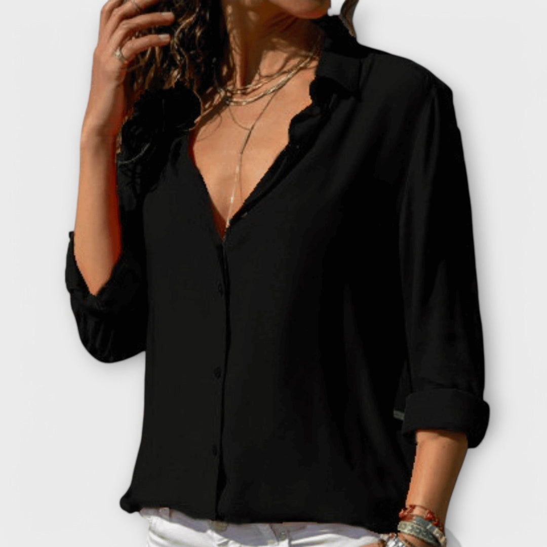 Women's sophisticated elegant blouse. Comfortable, chic top for office & evening versatility.