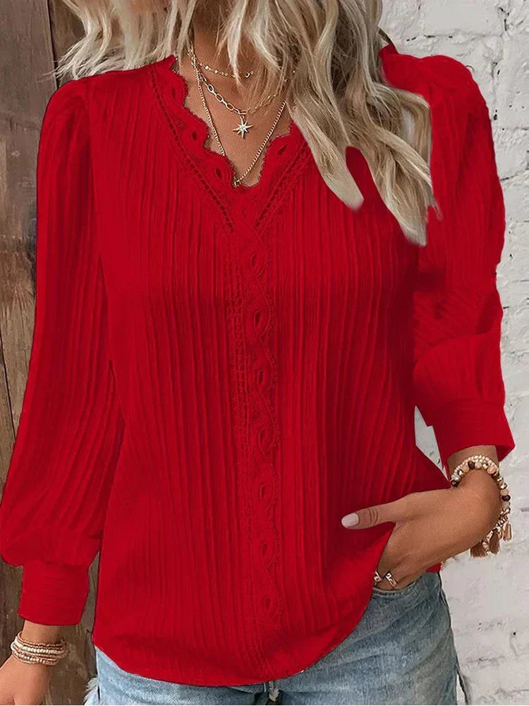 Versatile women's elegant top with lace accents, a chic and comfortable blouse for casual or dressy looks.
