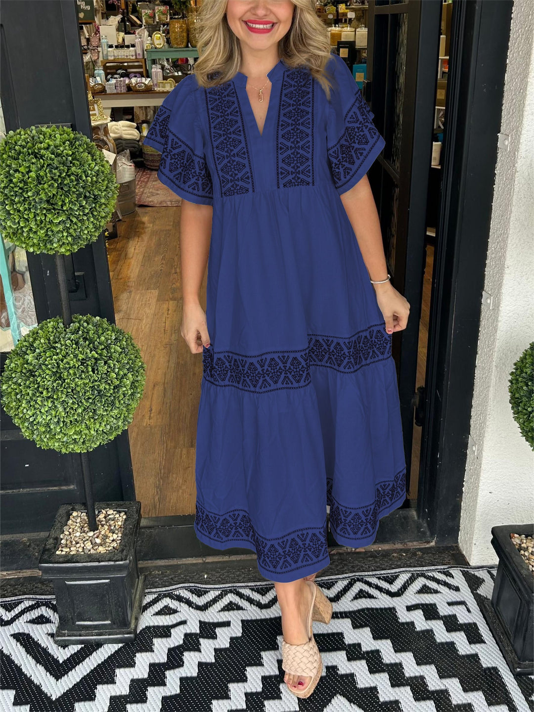 Casual Elegant Women's Boho Midi Dress. A-line design, ideal for spring & summer, offering effortless bohemian style.