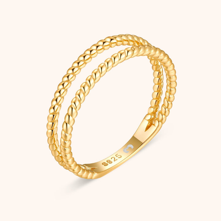 Elegant women's braided double ring in sterling silver & gold plated, a perfect fashion jewelry statement piece.