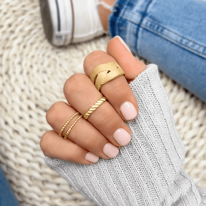 Stackable braided double ring for women, crafted from sterling silver with chic gold plating, elegant gift for her.