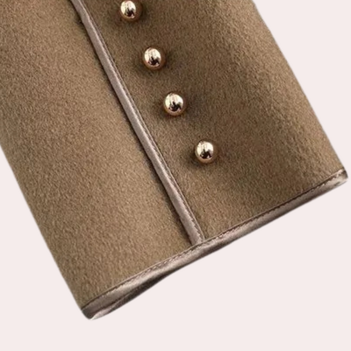 Chic women's brown belted jacket, offering elegant outerwear for both formal business and casual fashion.