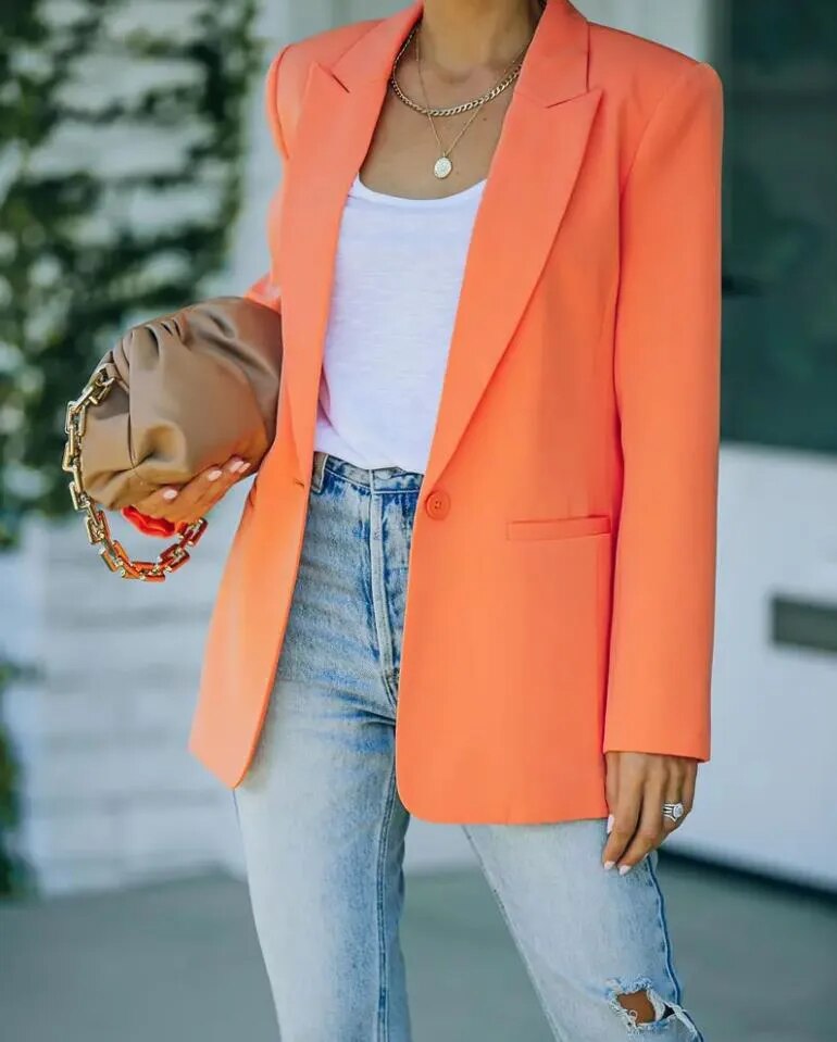 Elegant women's business blazer in a stylish design, perfect for professional office wear or versatile casual outfits.