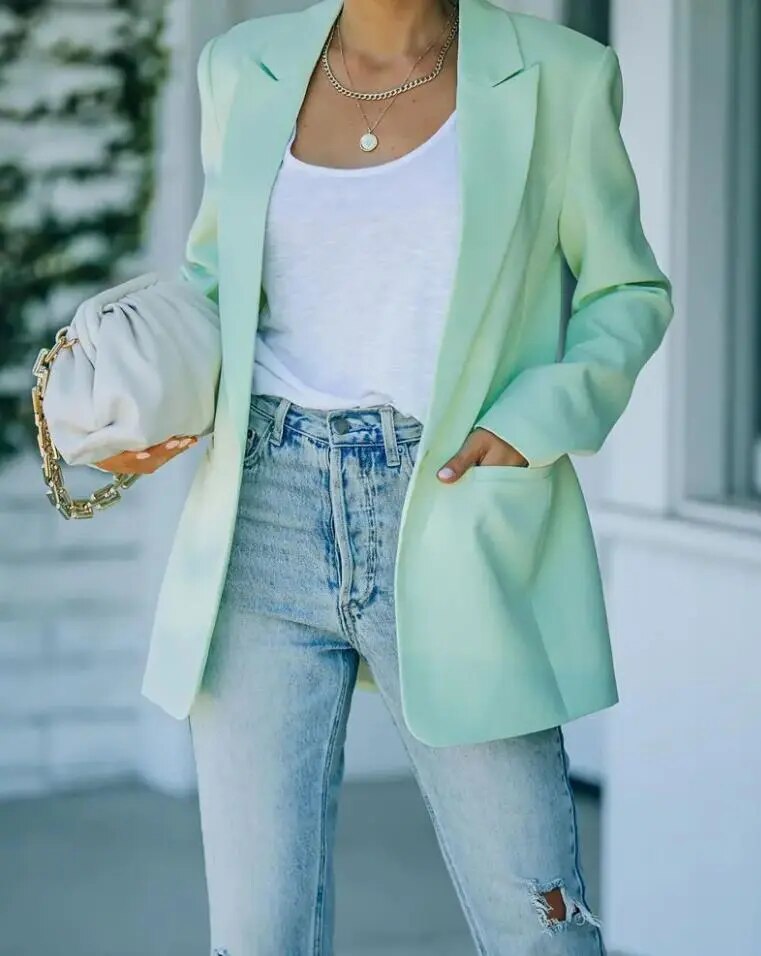 Stylish Emilia women's blazer, a versatile piece for elegant office wear, business meetings, or chic casual ensembles.