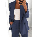 Stylish women's formal suit set, a sophisticated blazer and pant combination for career fashion.