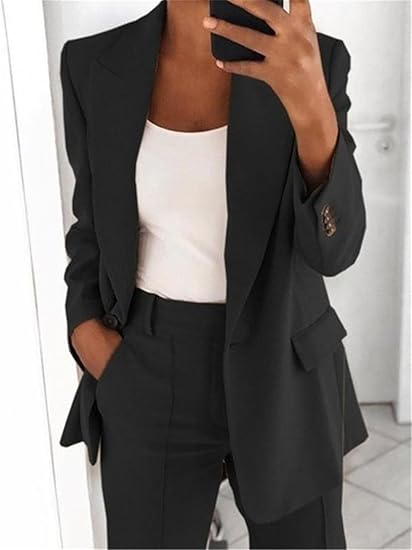 Versatile women's business suit, a stylish blazer and pant set suitable for professional and formal occasions.