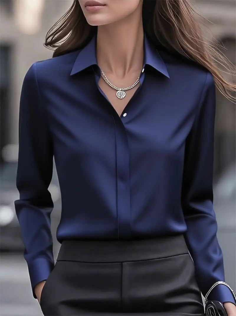 Elegant women's long-sleeve button blouse, a versatile top suitable for various occasions.
