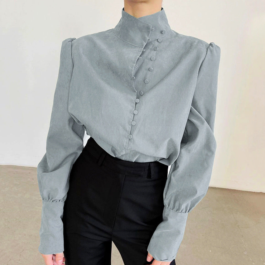 Stylish women's long sleeve blouse with button front. Elegant & versatile, great for office or casual chic outfits.