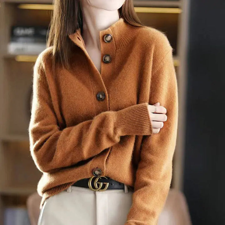 Soft knit elegant women's button cardigan. A cozy, stylish long-sleeve for comfortable fall fashion & versatile outfits.