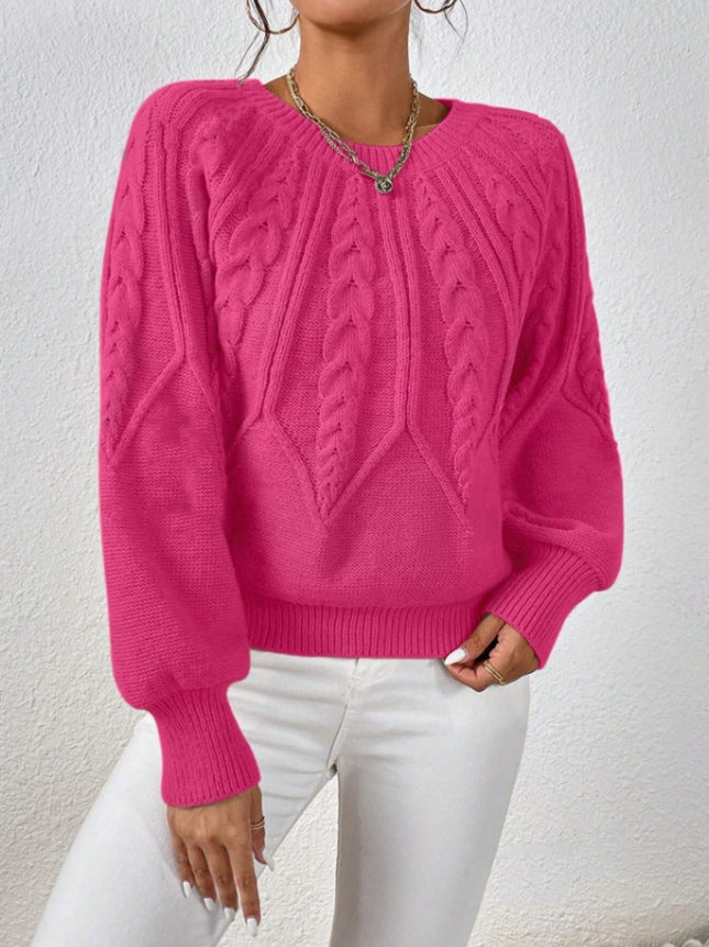 Sophisticated women's cable knit sweater, designed with elegant balloon sleeves for a refined look.