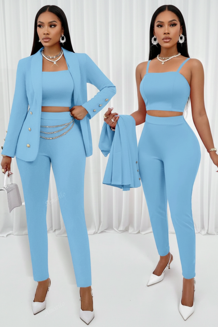 Elegant women's cami & straight-leg pants two-piece set for business casual or chic office wear.