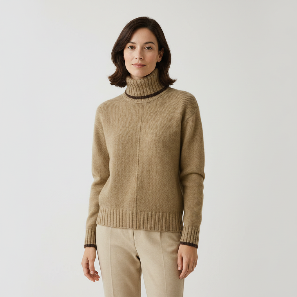 Women's comfortable knitwear pullover, 'Alina' style, featuring a chic stand collar