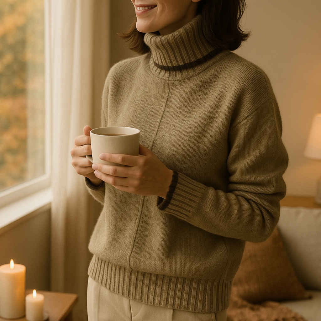 Soft cashmere blend pullover for women, elegant stand-up collar, ideal for chilly seasons