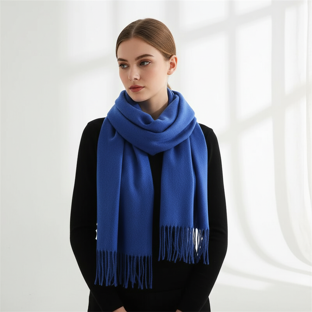 Fashionable women's cashmere blend scarf, very soft with classic fringed detailing.