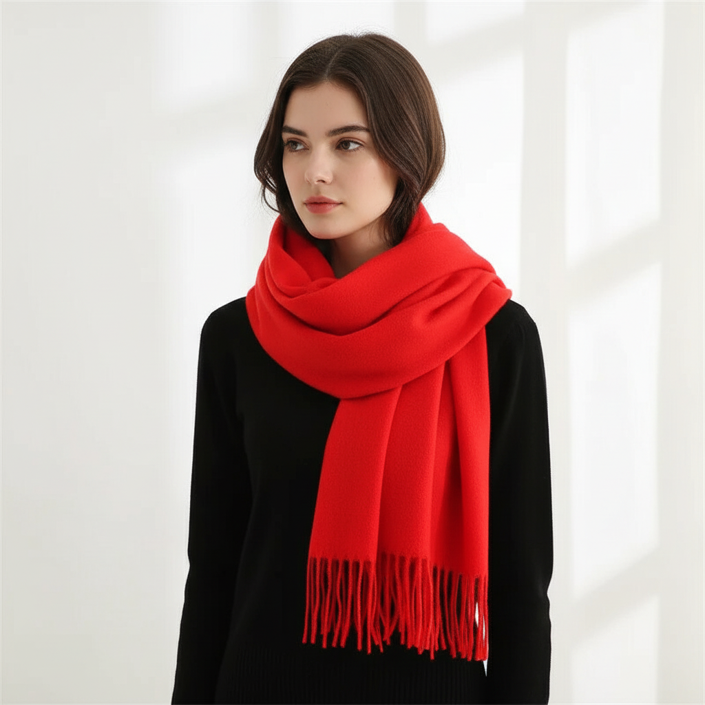 Unisex cashmere blend fringed scarf, a soft and warm winter accessory for cold weather.