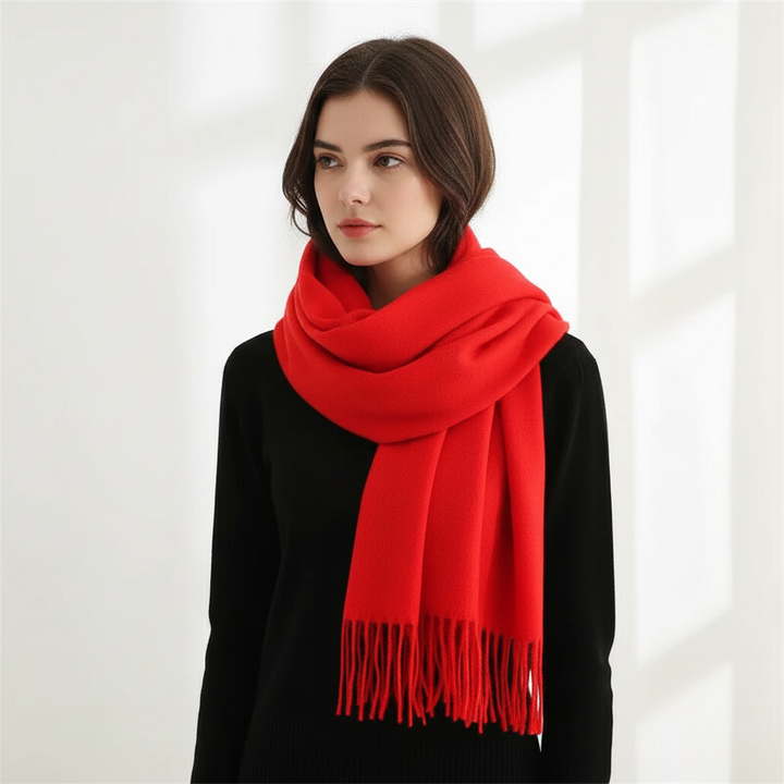Unisex cashmere blend fringed scarf, a soft and warm winter accessory for cold weather.
