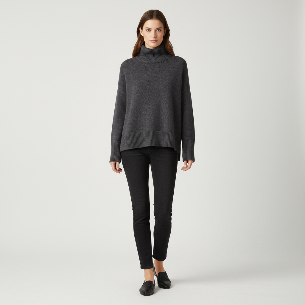 Warm and soft cashmere blend turtleneck sweater for women, perfect for sophisticated winter fashion