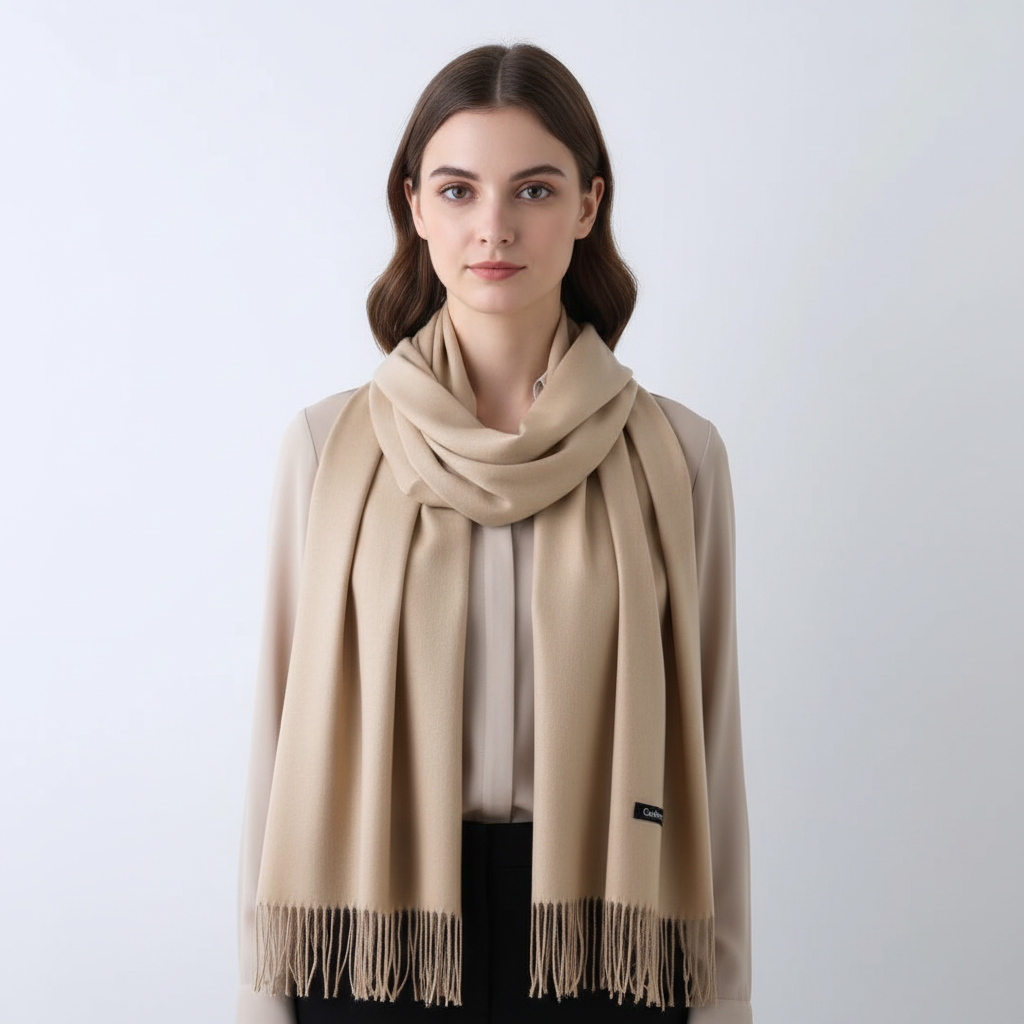 Fashionable cashmere blend winter scarf, soft and luxurious, designed for women's warmth and style