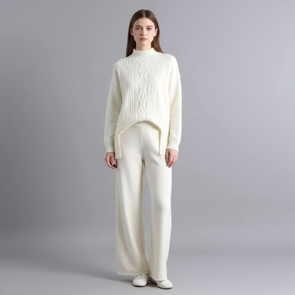 Sophisticated women's cashmere outfit, Marina, a two-piece set for casual chic and supreme comfort