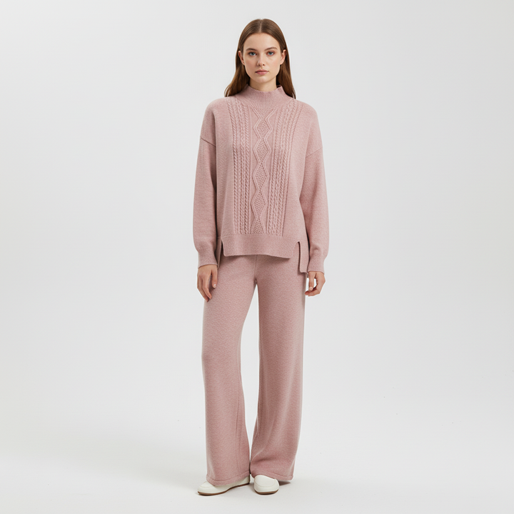 Women's Marina cashmere set, embodying elegant comfort with its soft knit and wide-leg design