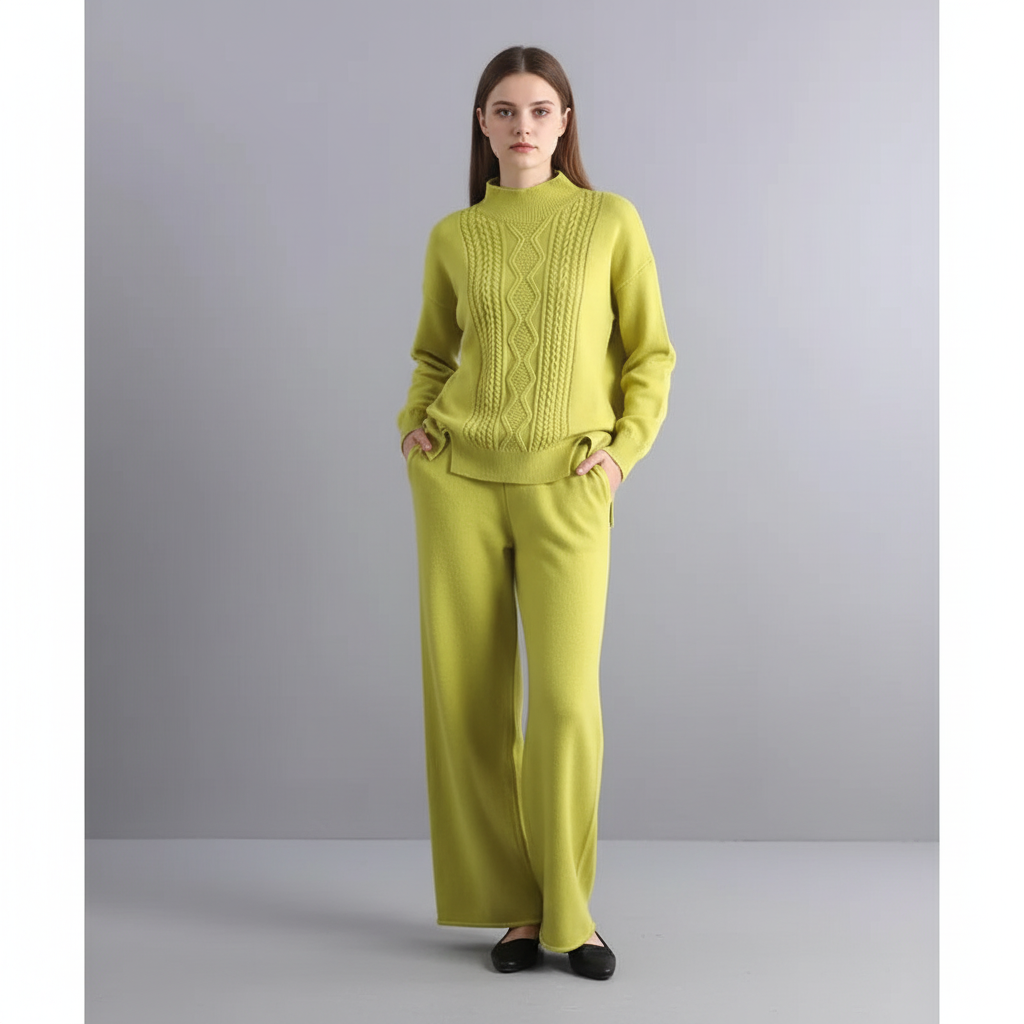 Winter fashion essential: Marina women's cashmere set, soft knit lounge wear with wide-leg pants