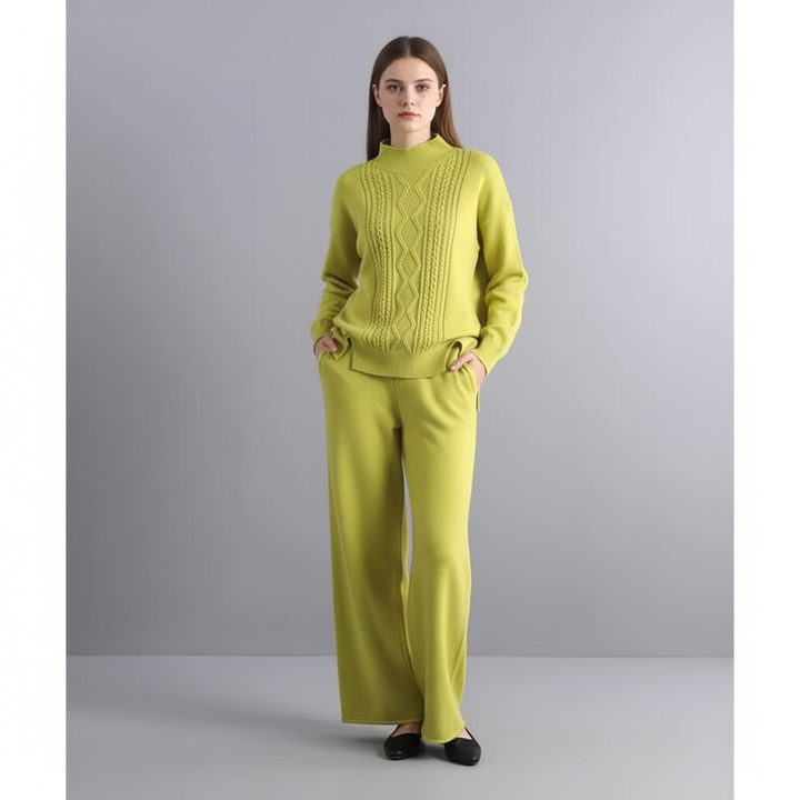 Winter fashion essential: Marina women's cashmere set, soft knit lounge wear with wide-leg pants
