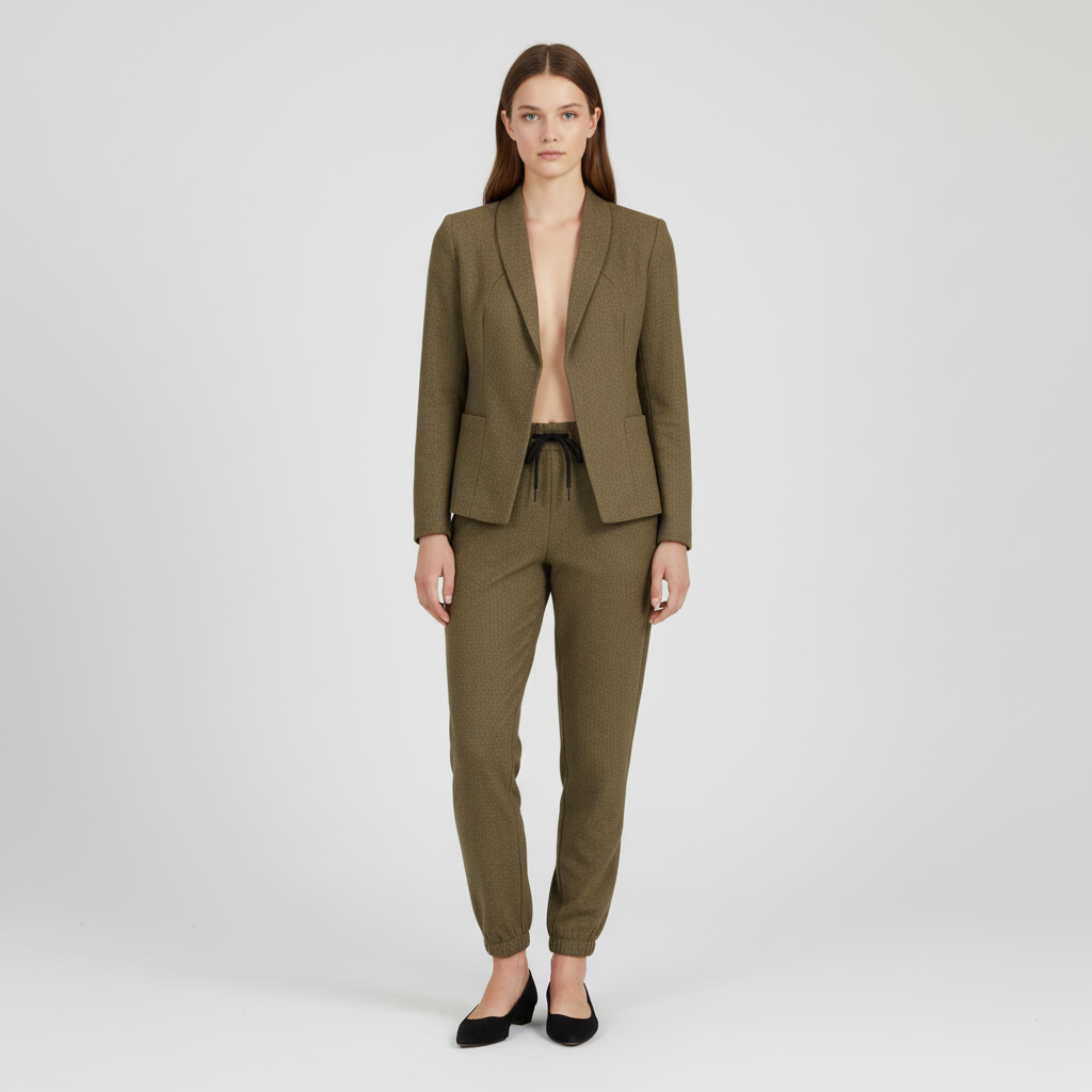 Close-up of the fabric detail on the Jessica women's casual blazer and trousers set, comfortable feel