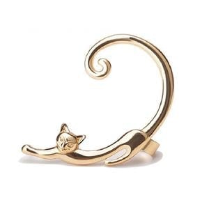 Luxe Leocadia cat drop earrings with intricate design. Fashionable animal jewelry for women in silver, gold, black options.