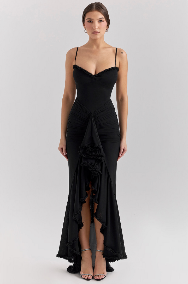 Beautiful Women's Elegant Ruffle Maxi Dress. Perfect for wedding guests, evening events & summer parties.