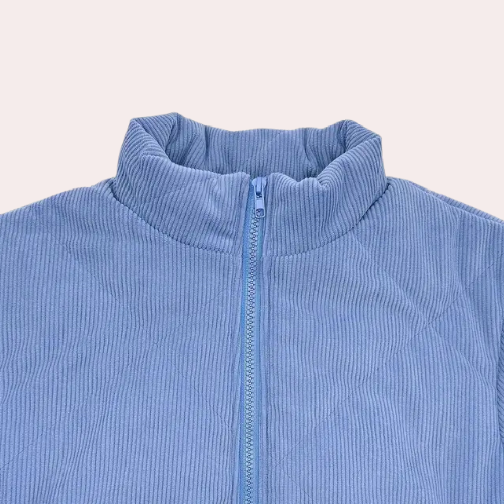 Warm blue women's winter coat with a classic design. Perfect long sleeve outerwear for elegant cold weather.