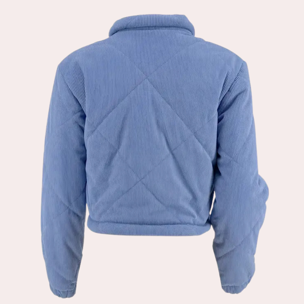 Stylish blue women's classic winter coat, providing elegant warmth and essential cold weather protection.