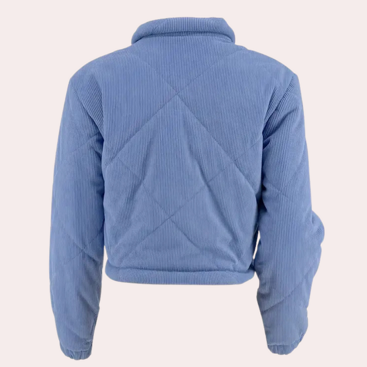 Stylish blue women's classic winter coat, providing elegant warmth and essential cold weather protection.