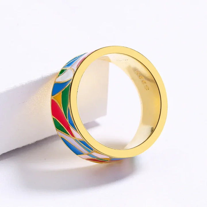 Elegant women's classic gold plated enamel zirconia ring, perfect for any occasion.