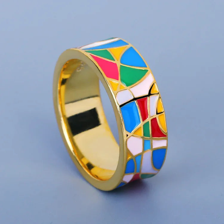 Versatile classic gold plated enamel ring for women, featuring brilliant zirconia accents.