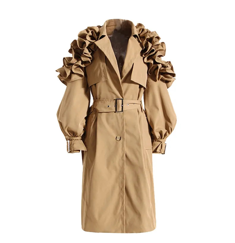 Elegant women's classic trench coat for sophisticated spring & autumn outerwear. Timeless long coat design.