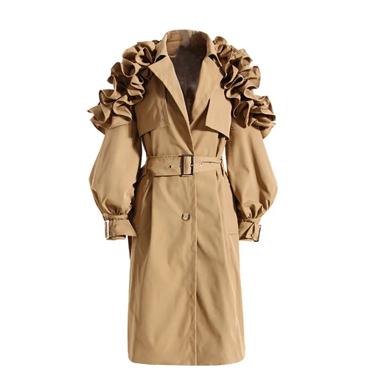 Elegant women's classic trench coat for sophisticated spring & autumn outerwear. Timeless long coat design.