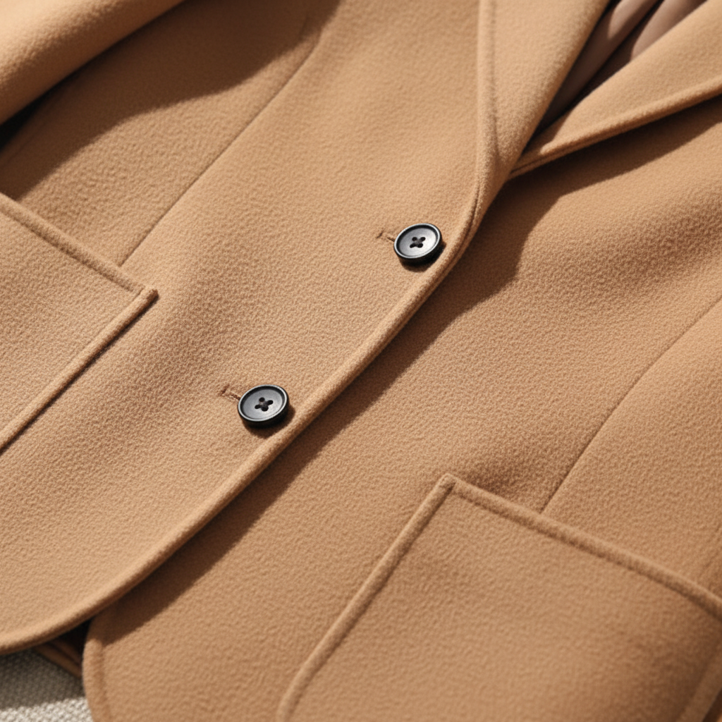 Classic women's outerwear: tweed wool blend elegant winter coat with button detail