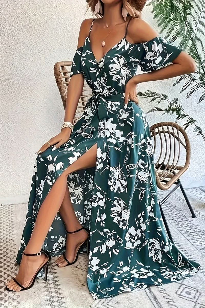 Stylish women's cold shoulder maxi dress. Ideal for summer parties & special occasions. Flattering, flowing fit.