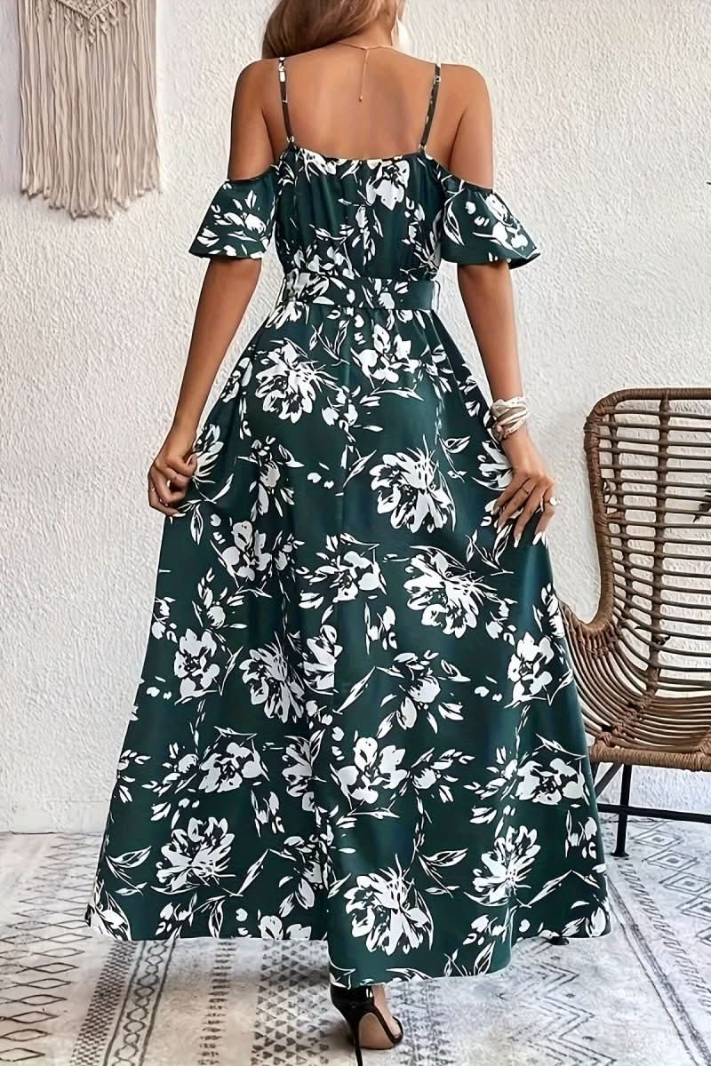 Summer style cold shoulder maxi dress for women. Comfortable & elegant, perfect for vacation or evening wear.