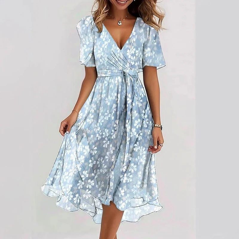 Colorful women's elegant summer dress. Vibrant style, flattering fit, perfect for parties and special occasions.