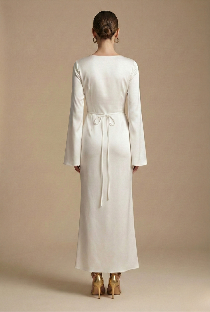 Sophisticated women's formal maxi dress. Ideal evening gown or party dress with elegant flare sleeves.