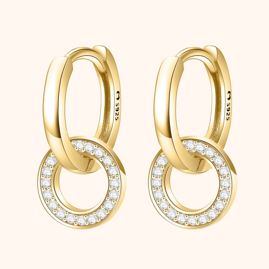 Women's silver & gold plated connected hoop earrings. Versatile, elegant, and delicate minimalist jewelry.