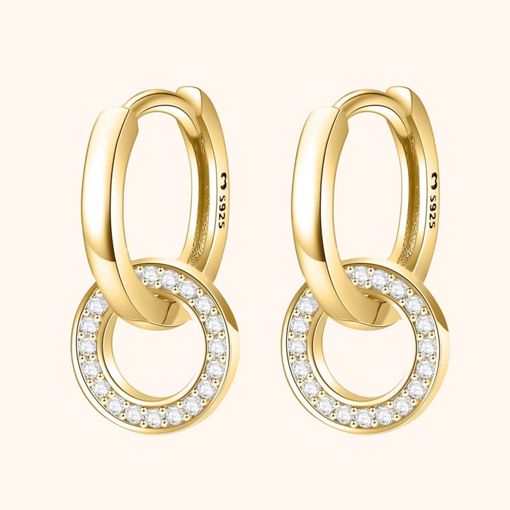 Women's silver & gold plated connected hoop earrings. Versatile, elegant, and delicate minimalist jewelry.