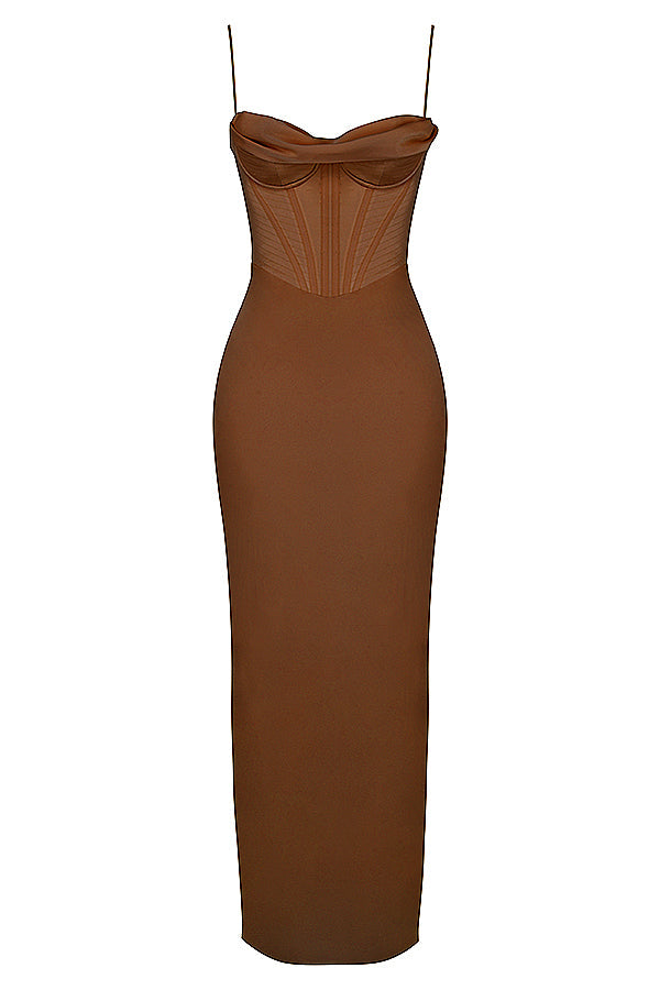 Luxurious long evening gown, elegant corset maxi for special occasions.