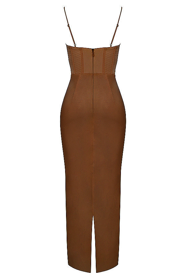 Stylish women's corset maxi dress, perfect for formal events.