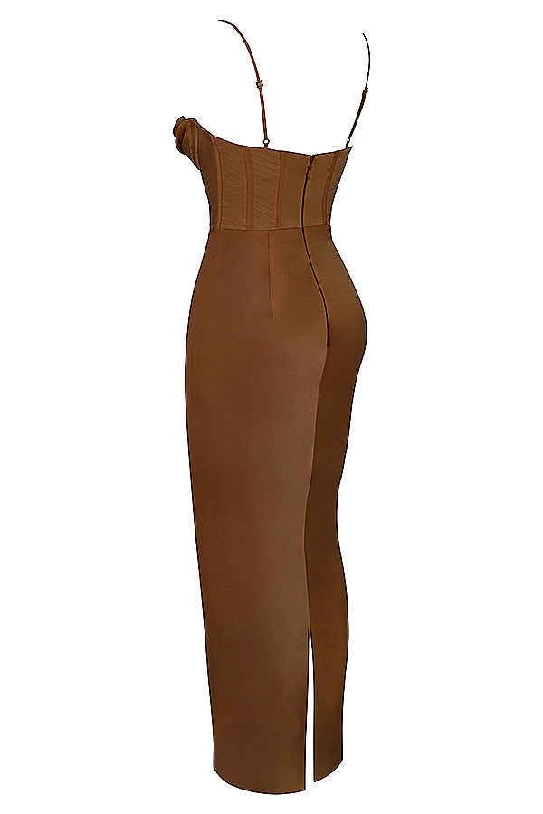 Feminine sleeveless formal dress, elegant maxi length corset.